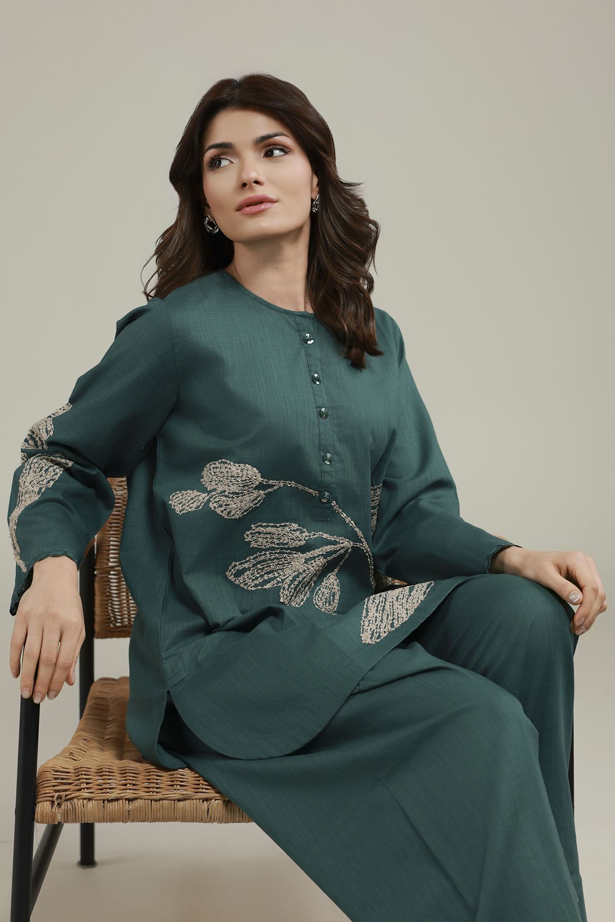 Embroidered Heavy Textured Cotton Short Floral Kurta - 25-09-9S1-01TA-VG