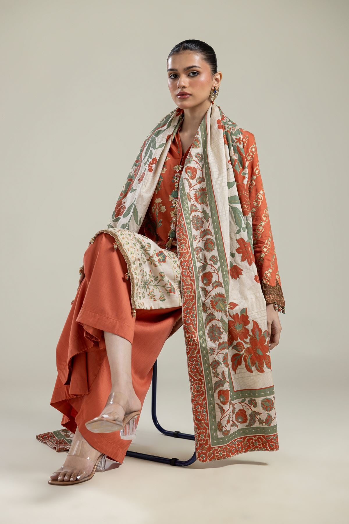 Raw Silk 3-Piece Co-ord Set - 2-26-215-A-G-VG