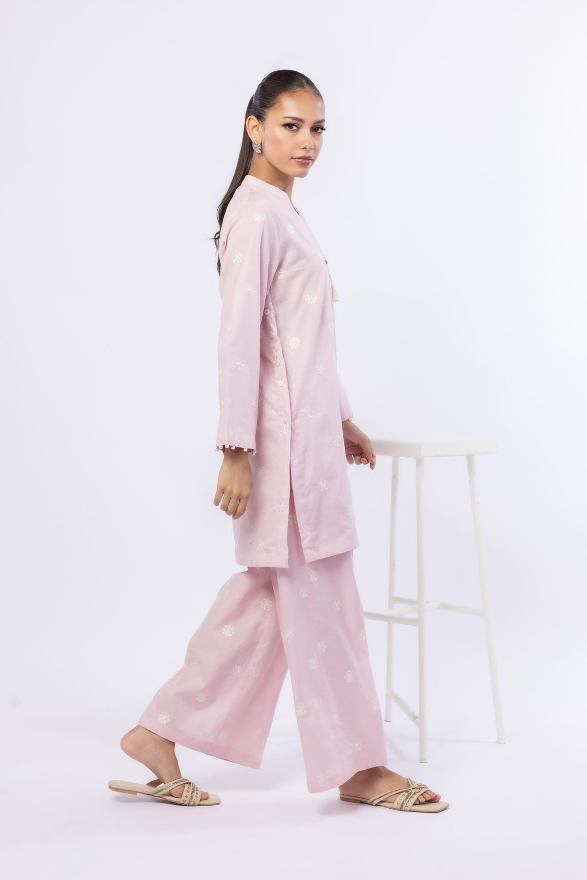 Embroidered Cotton Dobby Pants - R-EET24479-VG