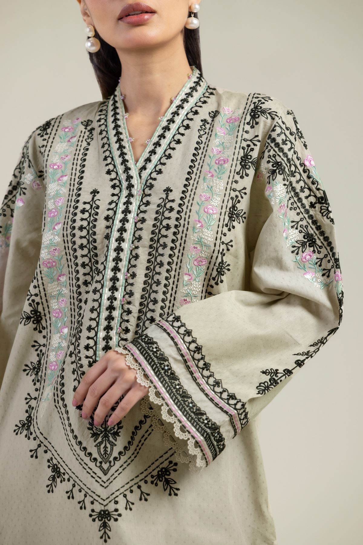 Embroidered Cotton Dobby 2-Piece Tailored Set - 1-26-252-B-A2-VG