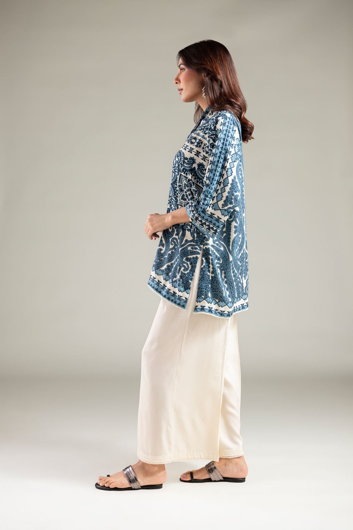 Printed Viscose Relaxed Solid Pants - 1-26-110-A-B-VG