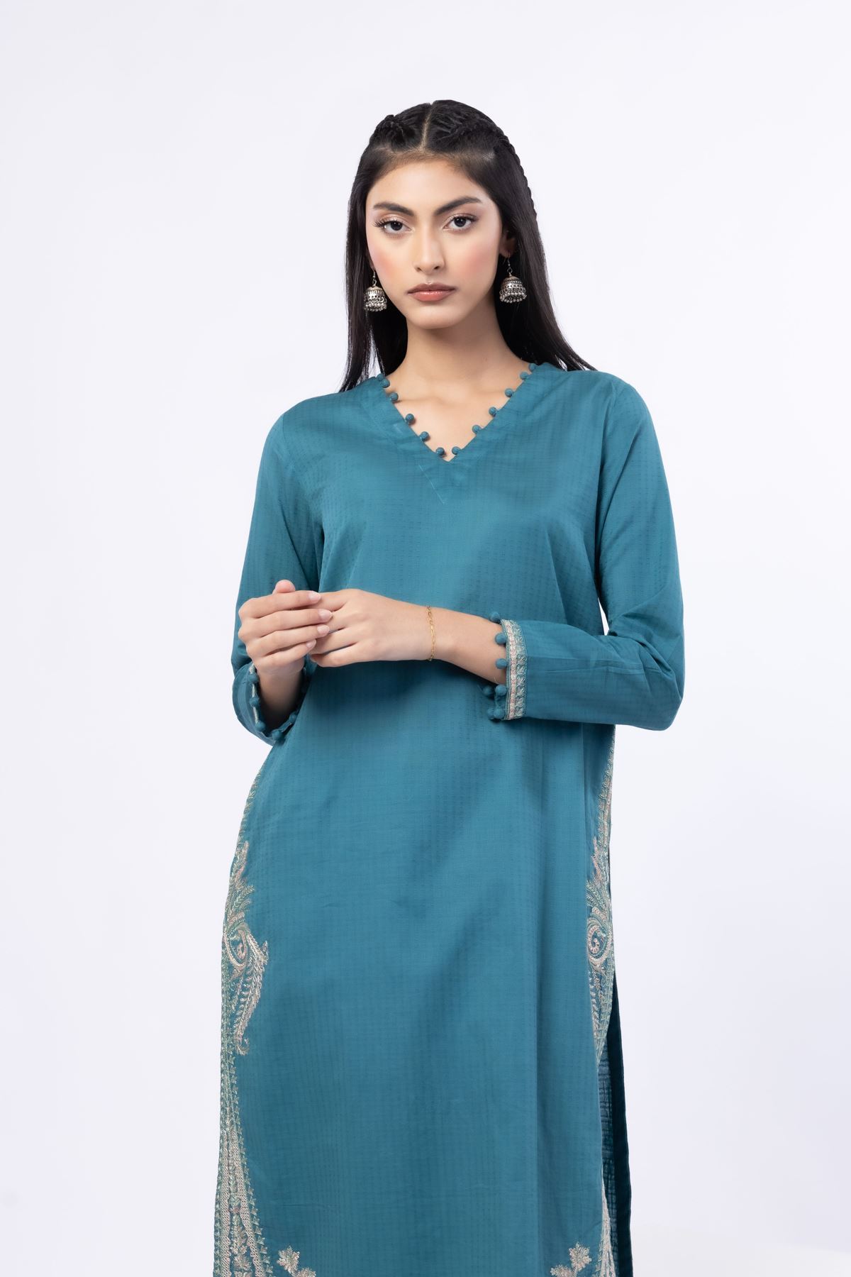 Embroidered Cotton Dobby Kurta - 1-26-122-A-D-VG
