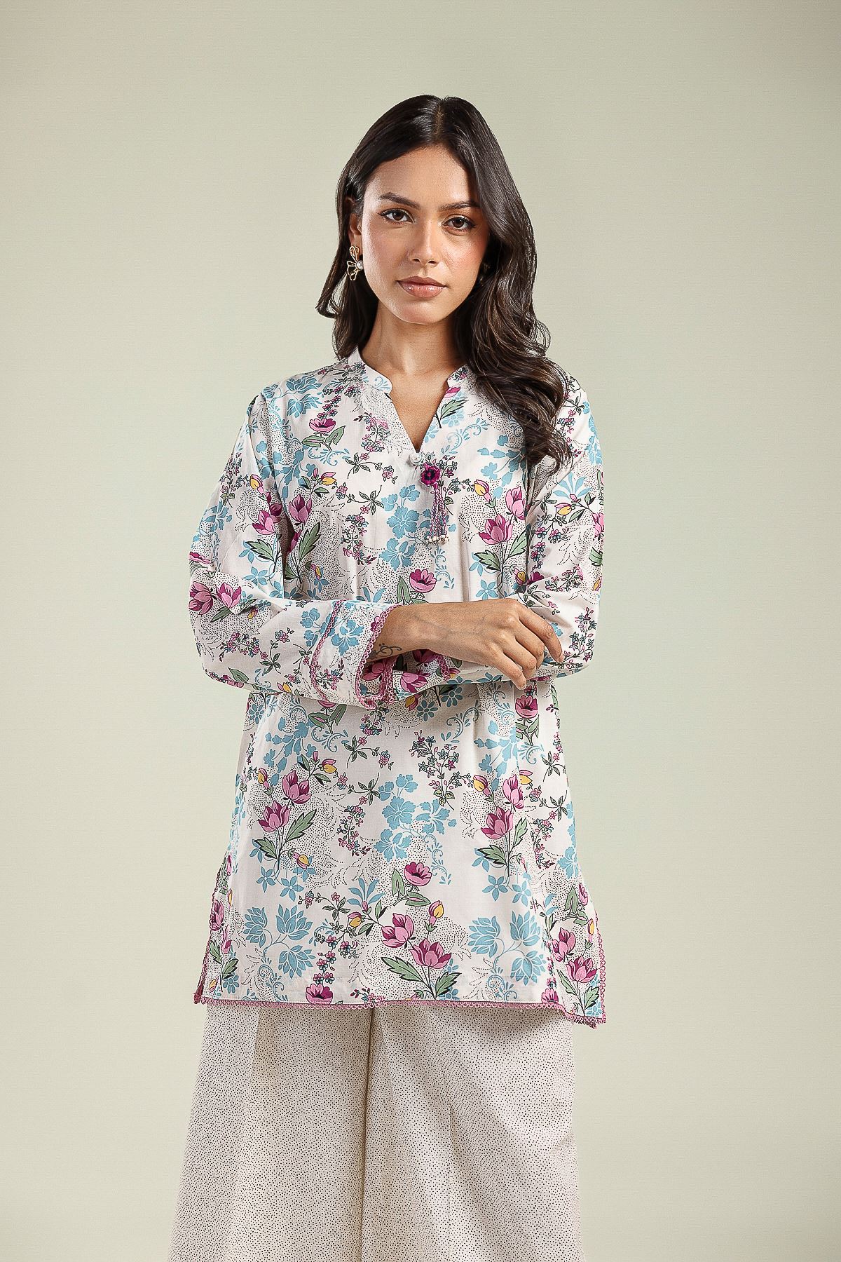 Printed Cambric Floral Cambric Kurta - 26-01-2E1-08BA-VG