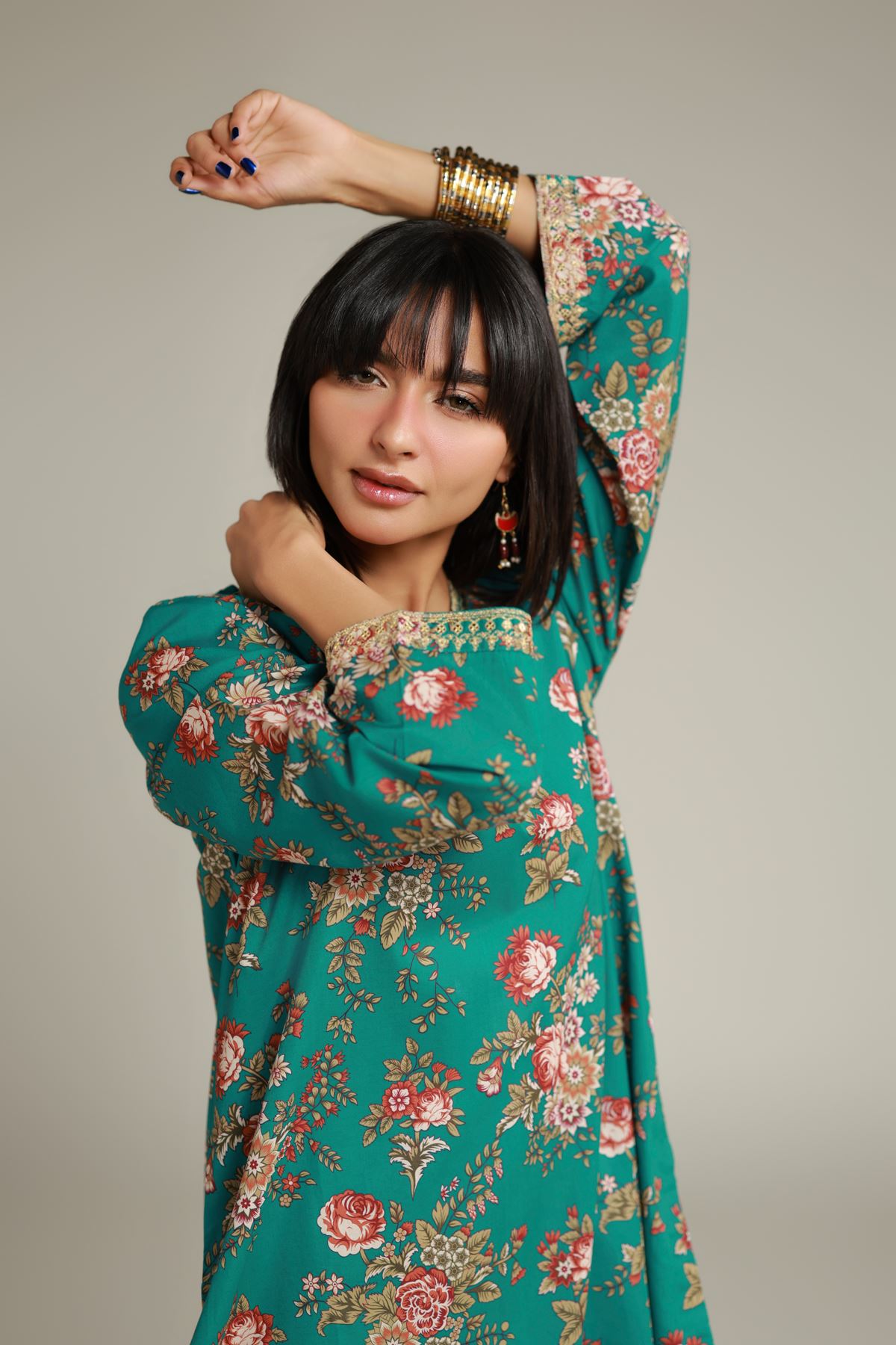Embroidered Cambric Floral Longline Kurta - 1-26-132-A-E-VG