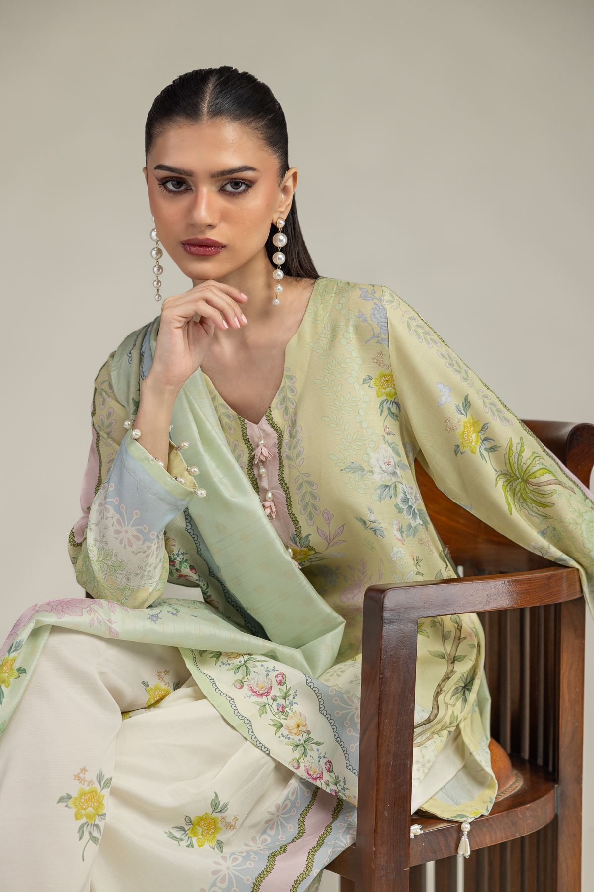 Embroidered Polyester Silk Floral Mint Dupatta - 2-26-208-C-E1-VG