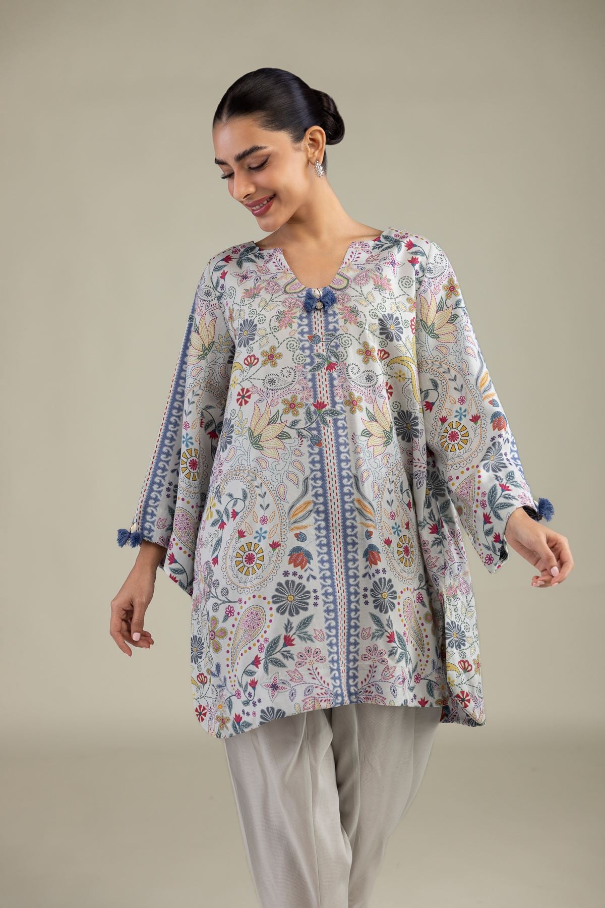 Printed Textured Weave Printed Paisley Kurta - 1-26-102-A-F-VG