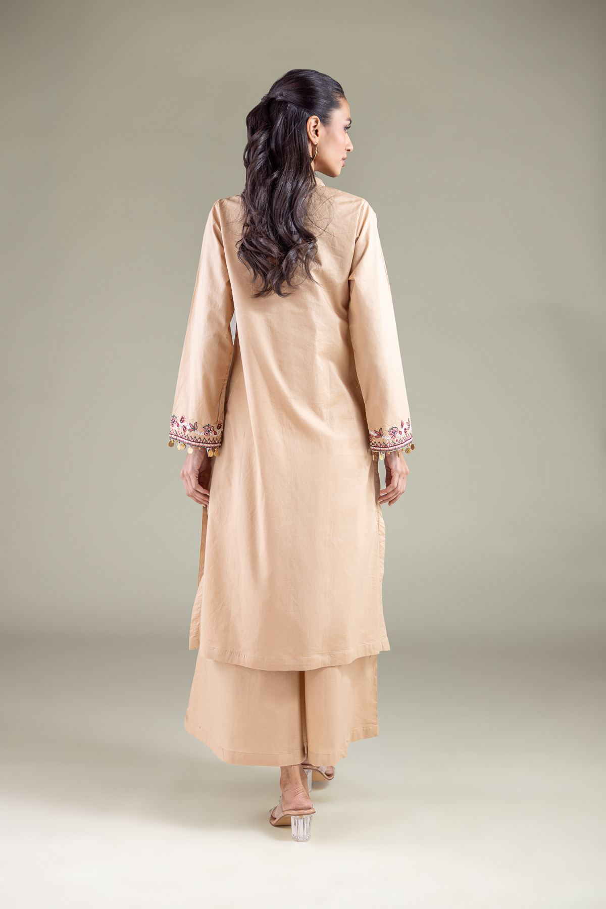 Embroidered Cambric Long V-Neck Kurta - 1-26-117-A-D-VG