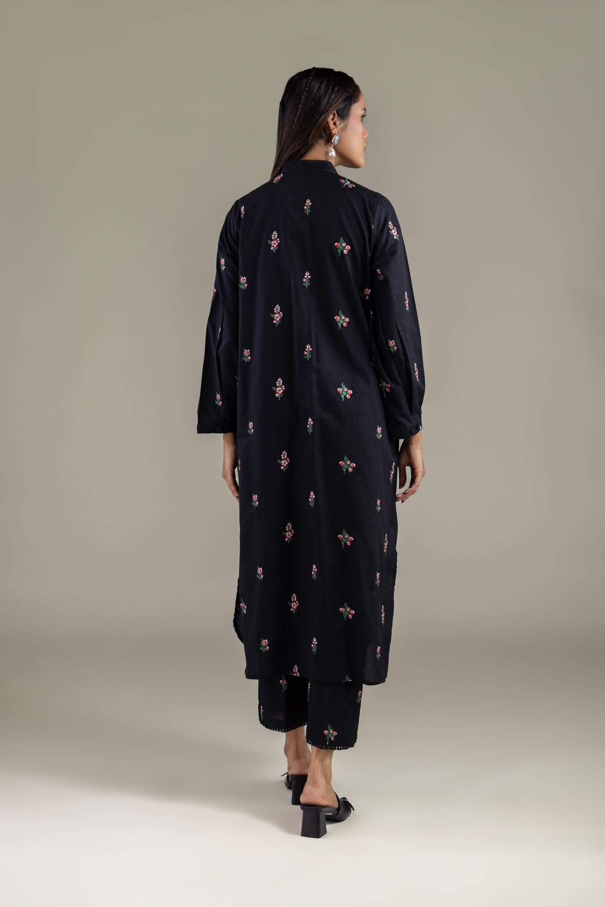 Embroidered Cotton Dobby Long Floral Kurta - 1-26-114-A-F-VG