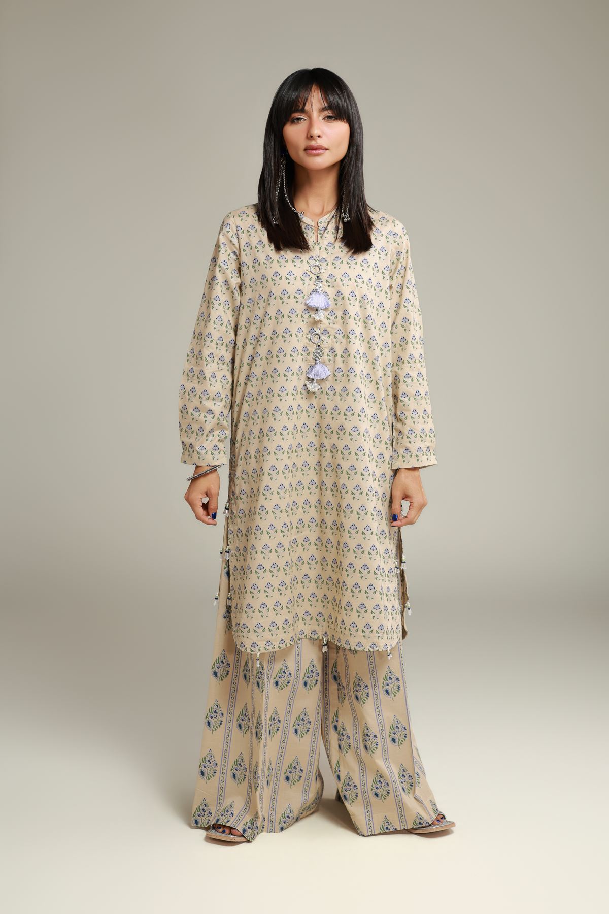 Printed Cambric Floral Longline Kurta - 12-26-115-F-E-VG