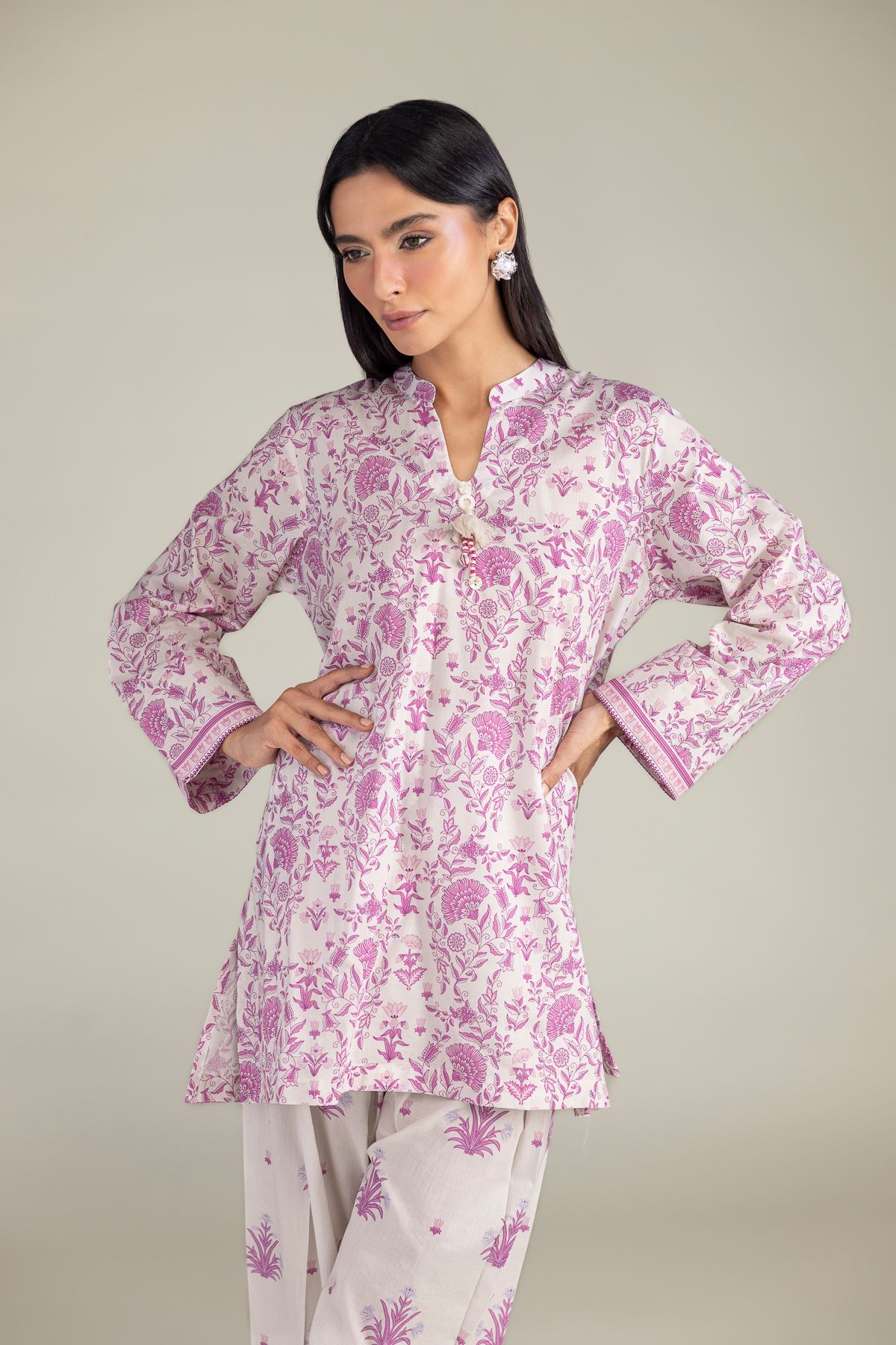 Printed Cambric Short Floral Kurta - 1-26-322-B-A1-VG