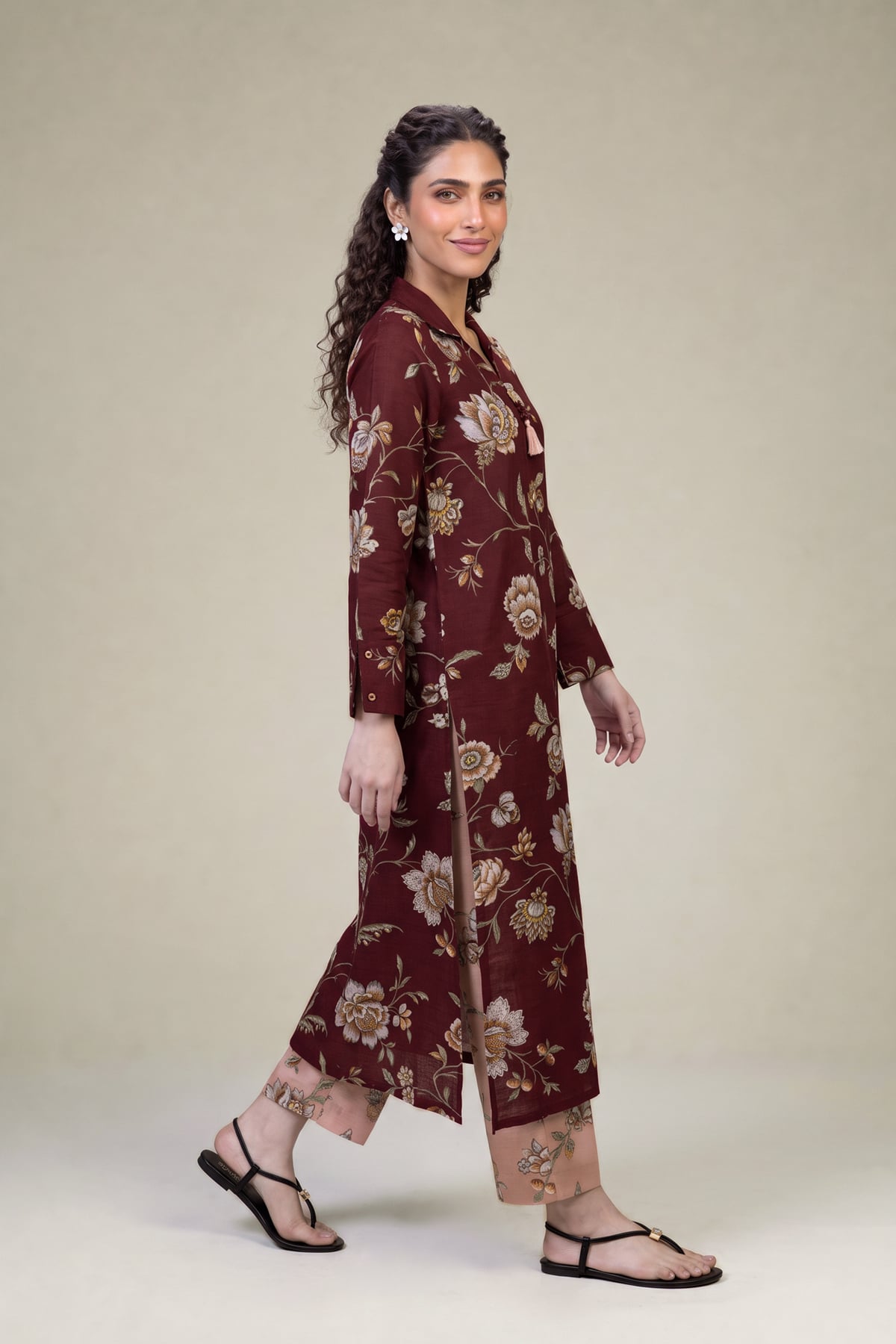 Printed Light Khaddar Floral Khaddar Kurta - 1-26-415-A-G1-VG