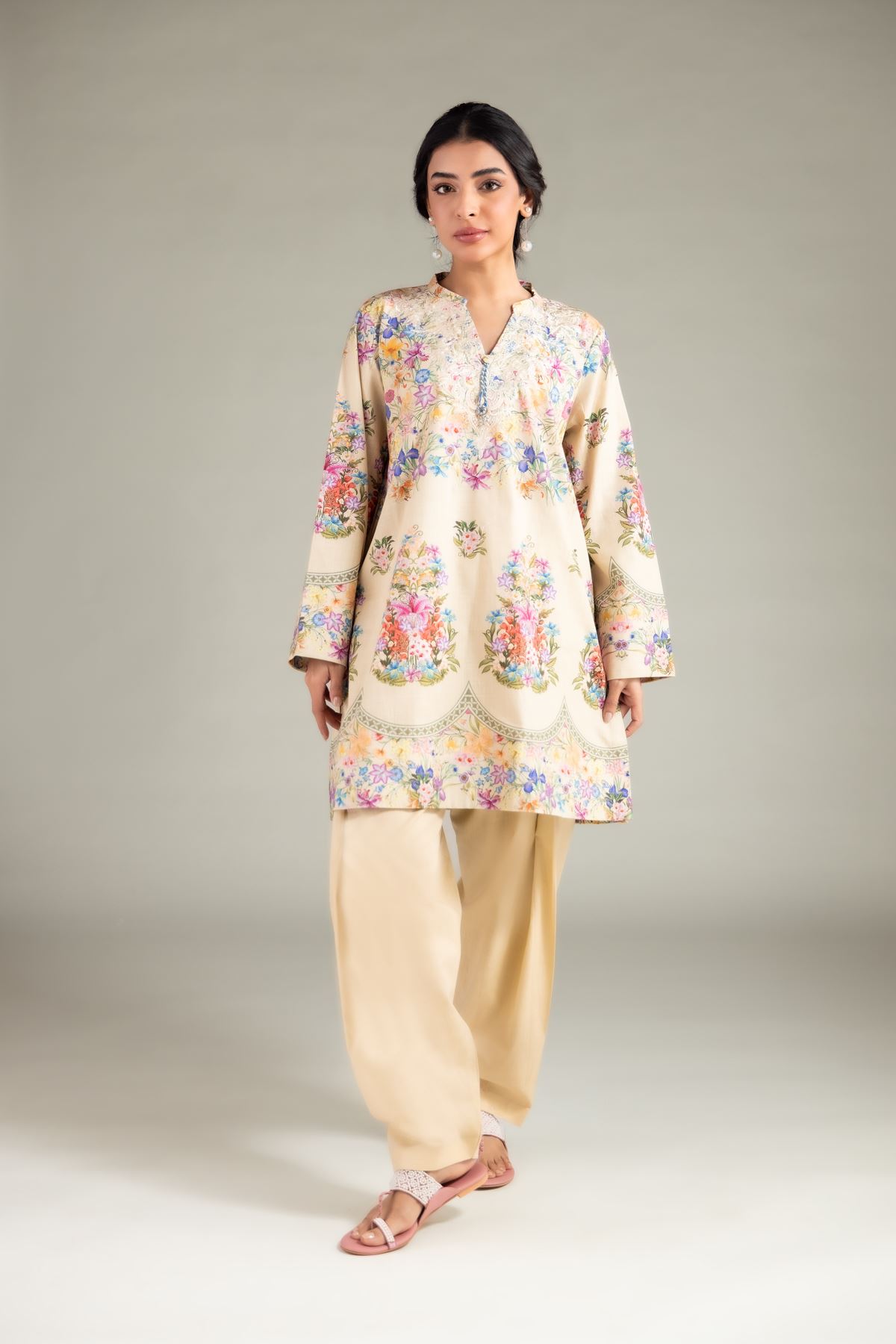 Embroidered Textured Cotton Kurta - 1-26-130-A-B-VG