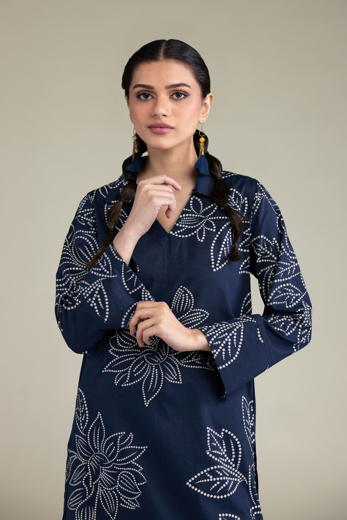 Printed Cambric Navy Longline Kurta - T-A11-26-116FJ2-VG
