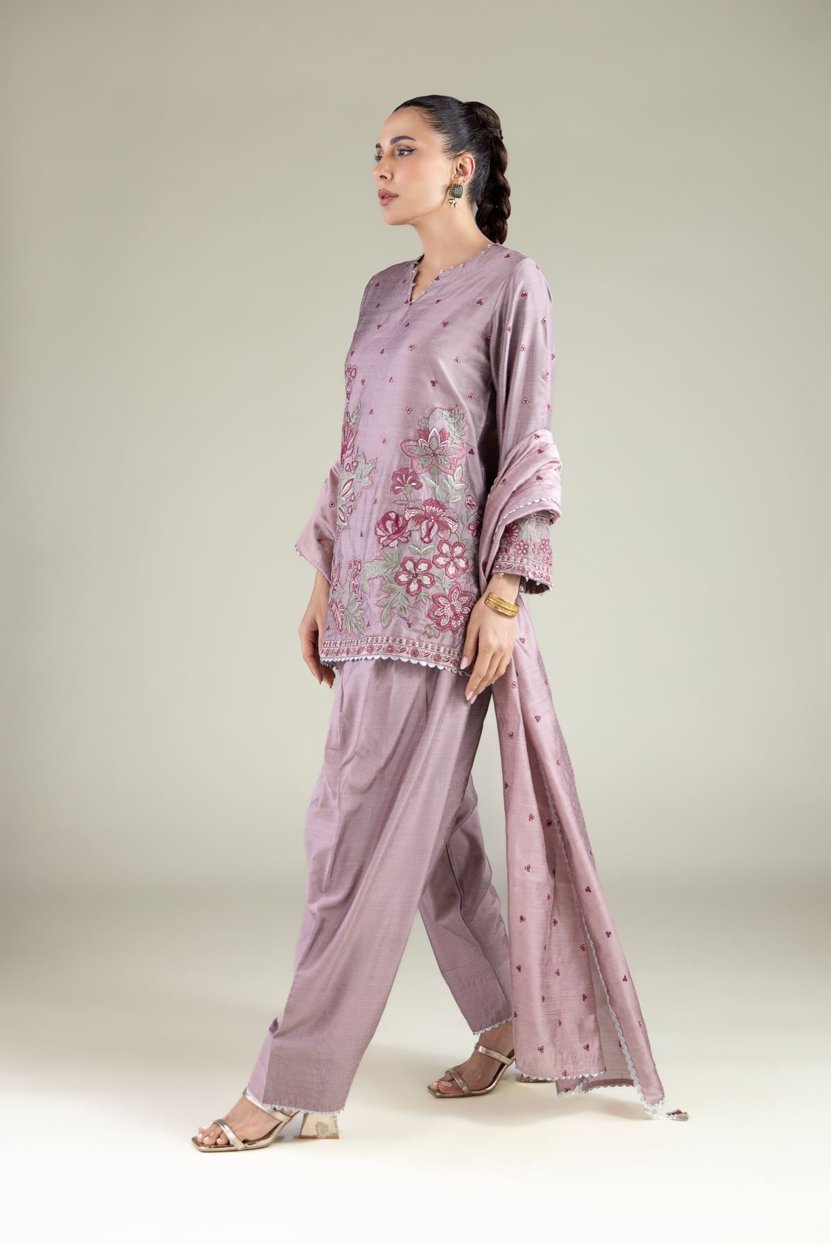 Embroidered Raw Silk Farshi Shalwar - 2-26-105-A-G-VG