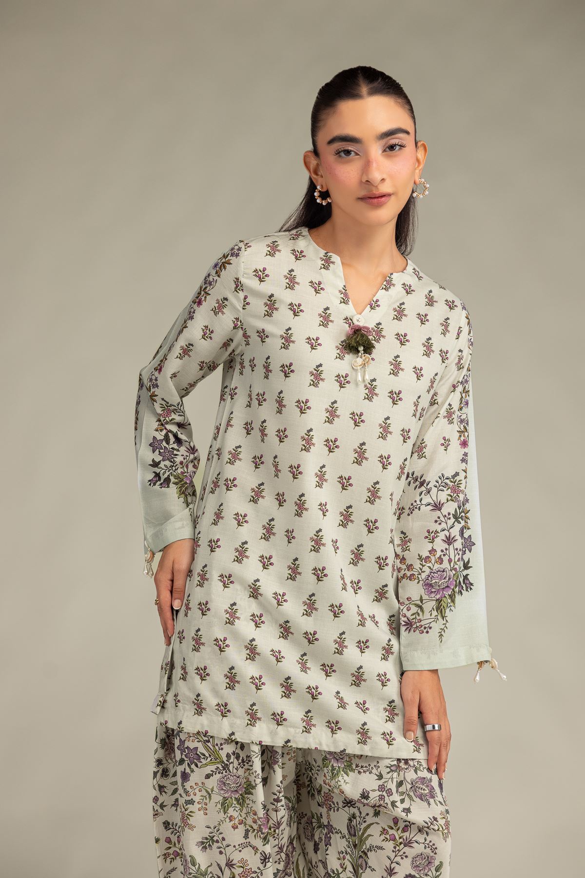 Printed Raw Silk Short Floral Kurta - 1-26-250-B-H1-VG