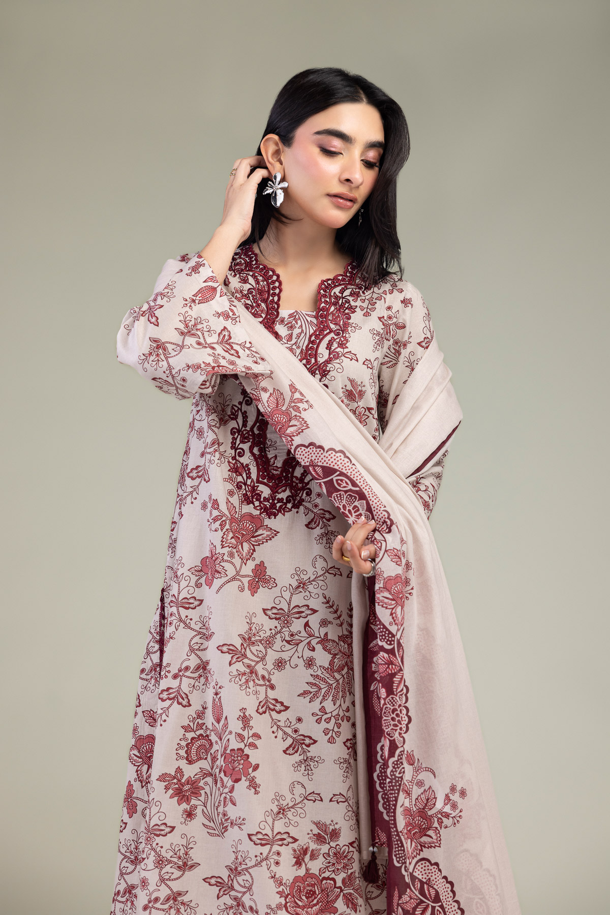 Embroidered Lawn Pink Floral Dupatta - 1-26-102-A-F-VG