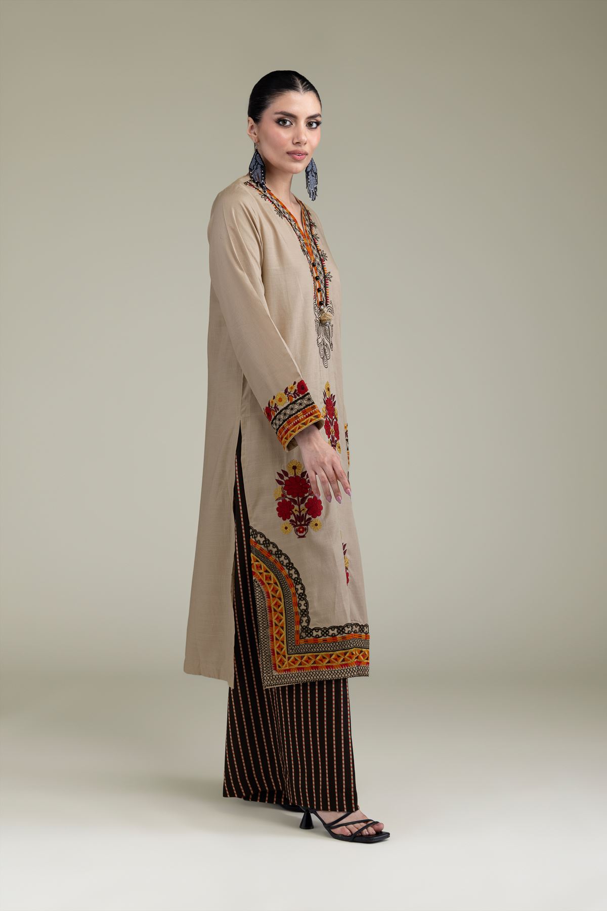 Embroidered Raw Silk Raw Silk Pants - 2-26-204-A-A1-VG