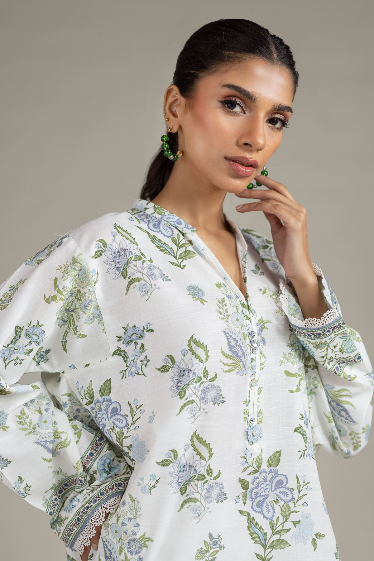Printed Raw Silk Kurta - 25-08-12E8-04TA-VG