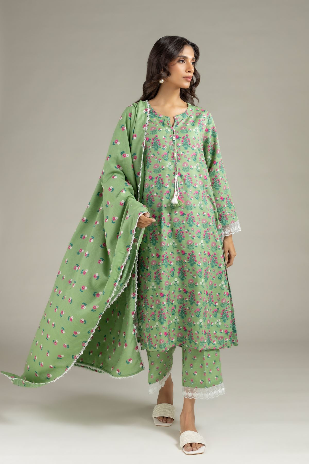Printed Textured Cotton Dupatta - 25-10-12E1-04TA-VG
