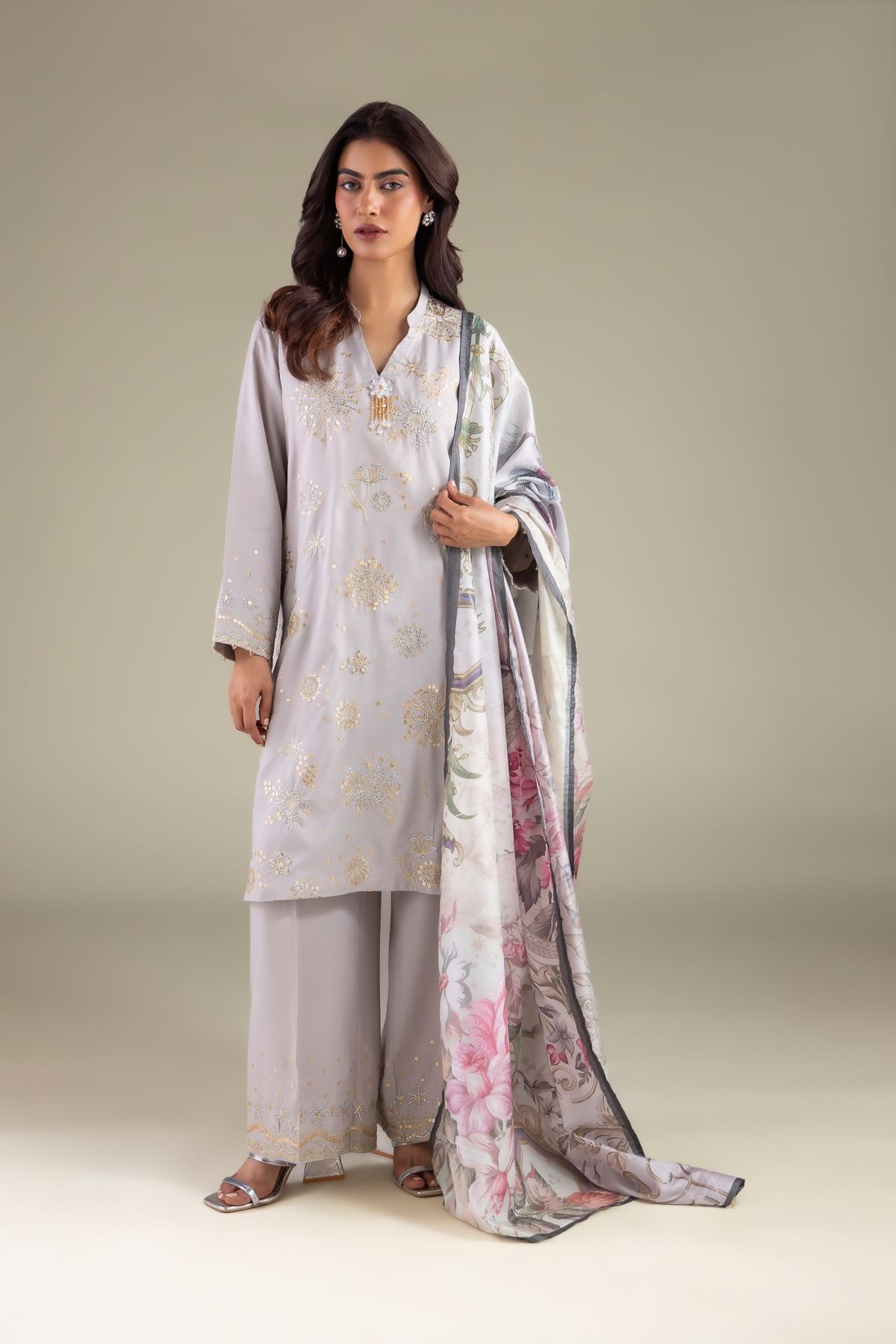 Embroidered Raw Silk Embroidered Pants - 2-26-112-A-F-VG