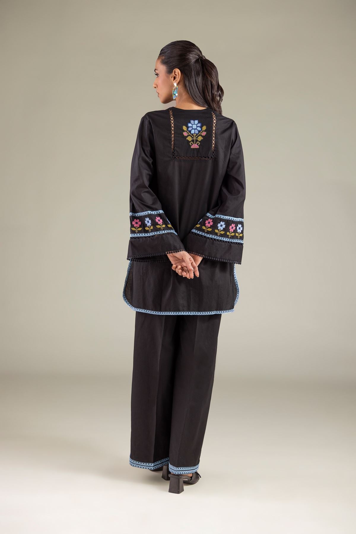 Embroidered Cambric Floral Flared Kurta - 1-26-111-A-F-VG