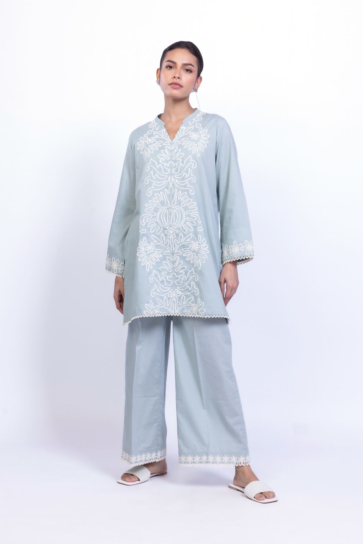 Embroidered Cotton Dobby Lace Cotton Pants - 1-26-123-A-F-VG