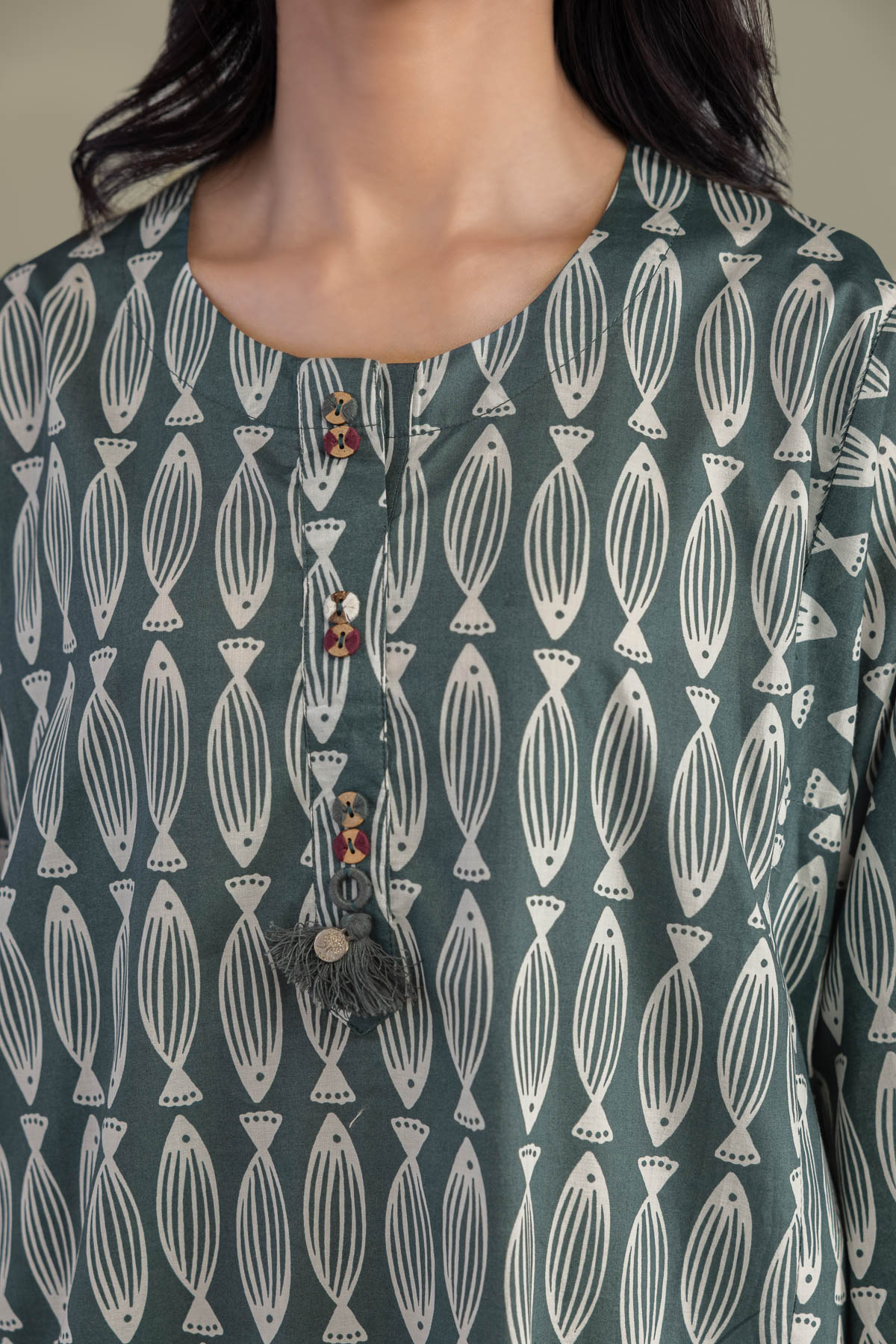 Printed Cambric Green Longline Kurta - 1-26-102-A-F-VG
