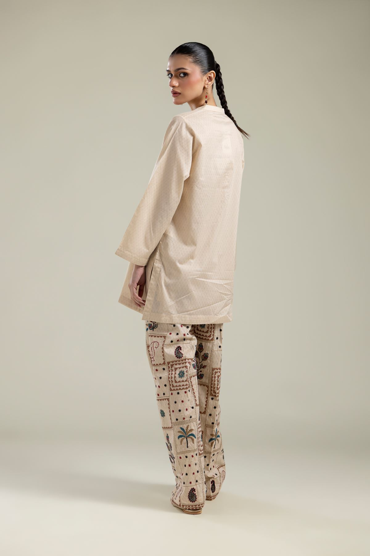 Embroidered Cotton Dobby Beige Cotton Kurta - 2-26-202-A-E-VG