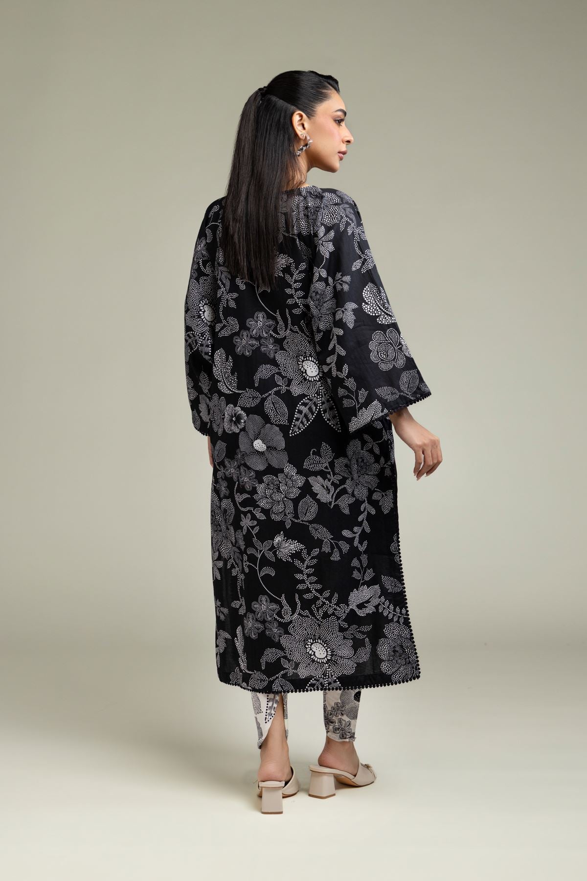 Printed Cotton Dobby Black Longline Kurta - 1-26-219-A-D1-VG