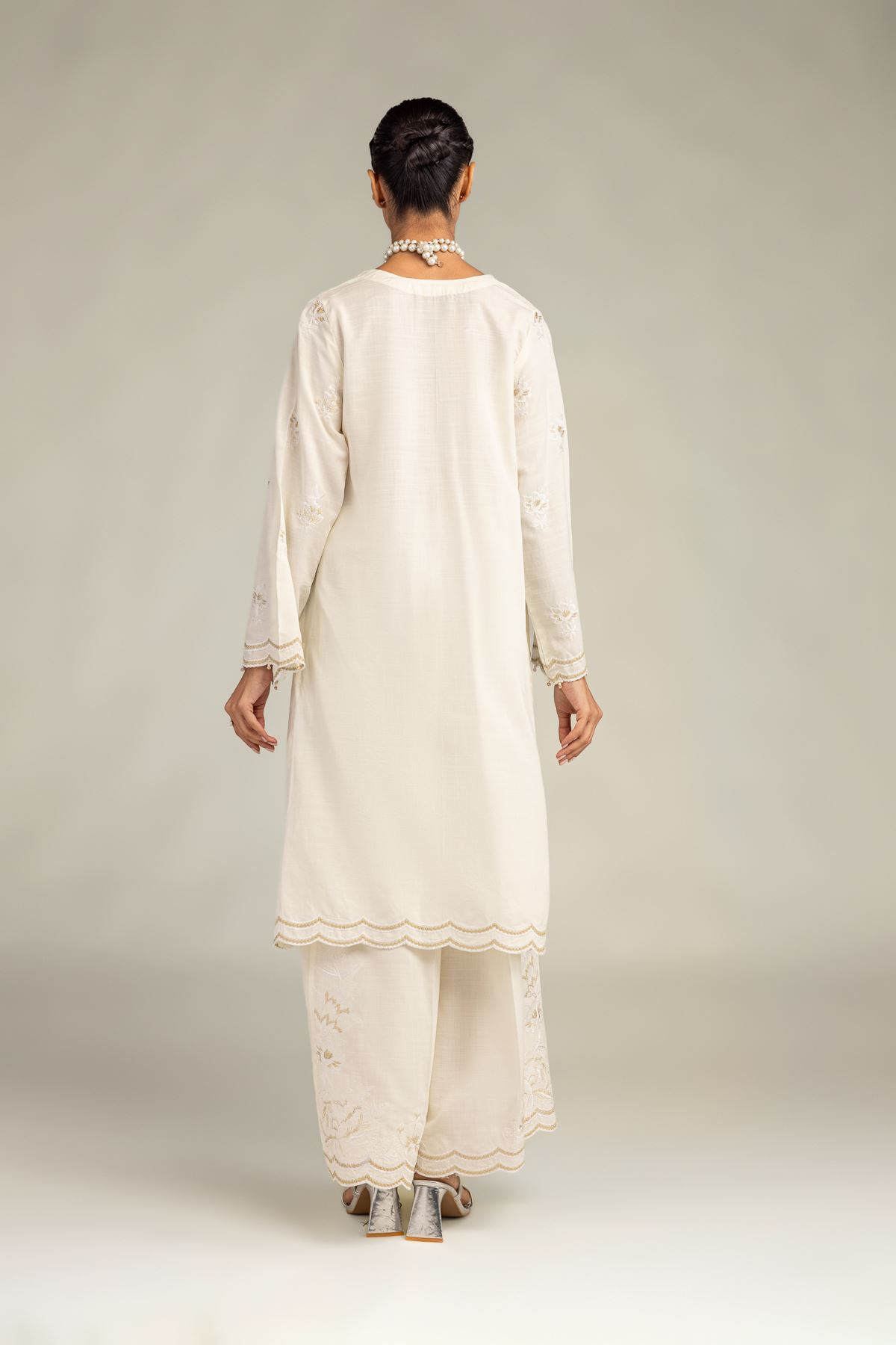 Embroidered Raw Silk Floral Longline Kurta - 1-26-322-B-A1-VG