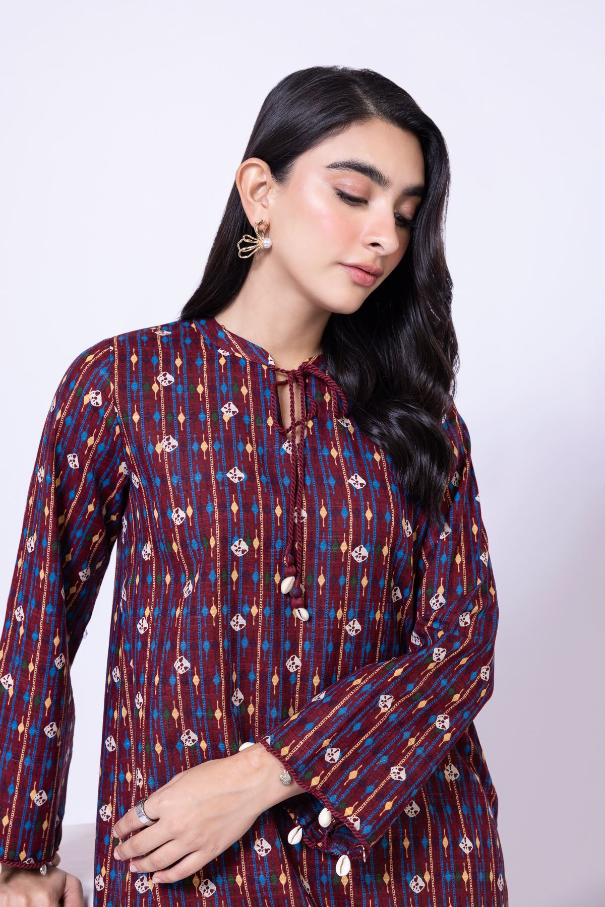 Printed Khaddar Drawstring Kurta - 25-09-12E2-01TA-VG
