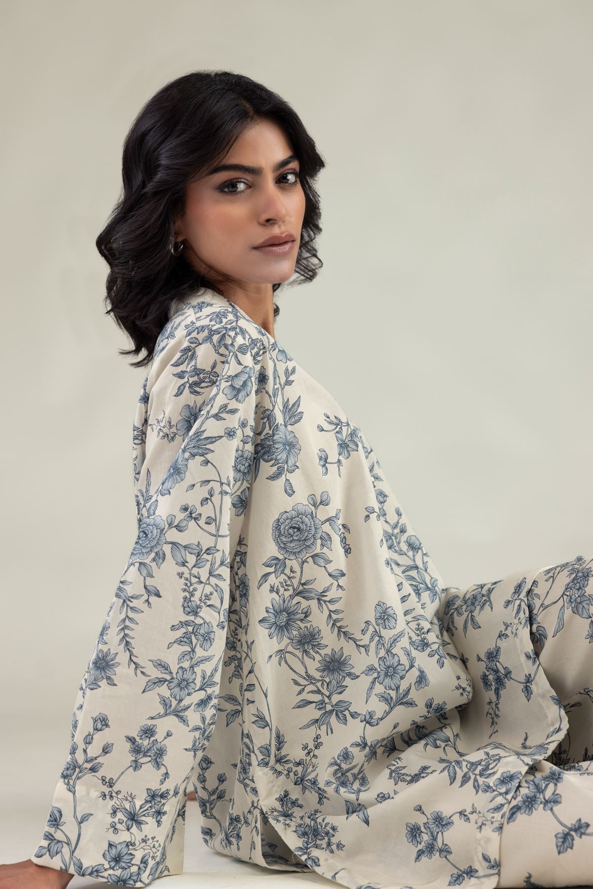 Embroidered Cambric Short Floral Kurta - 1-26-303-B-A1-VG
