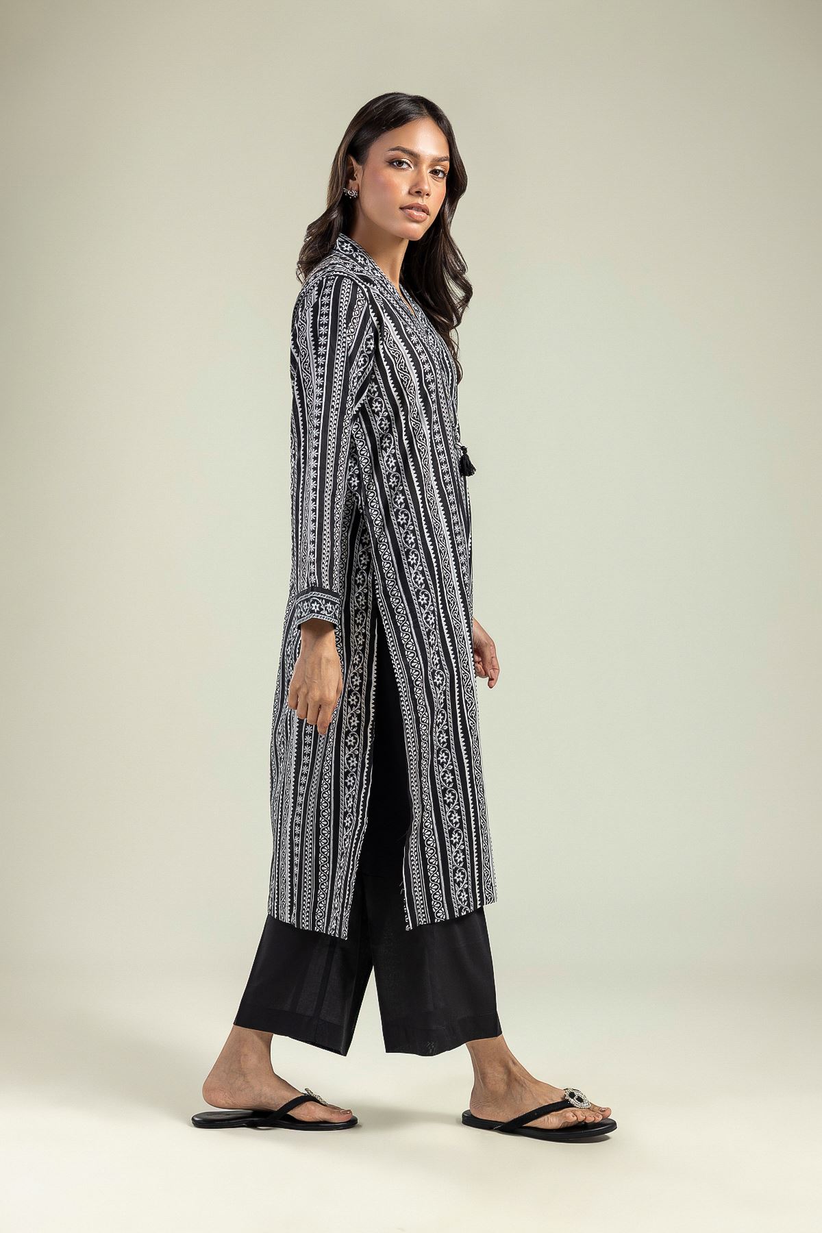 Printed Cambric Black Cambric Pants - 1-26-201-A-G-VG