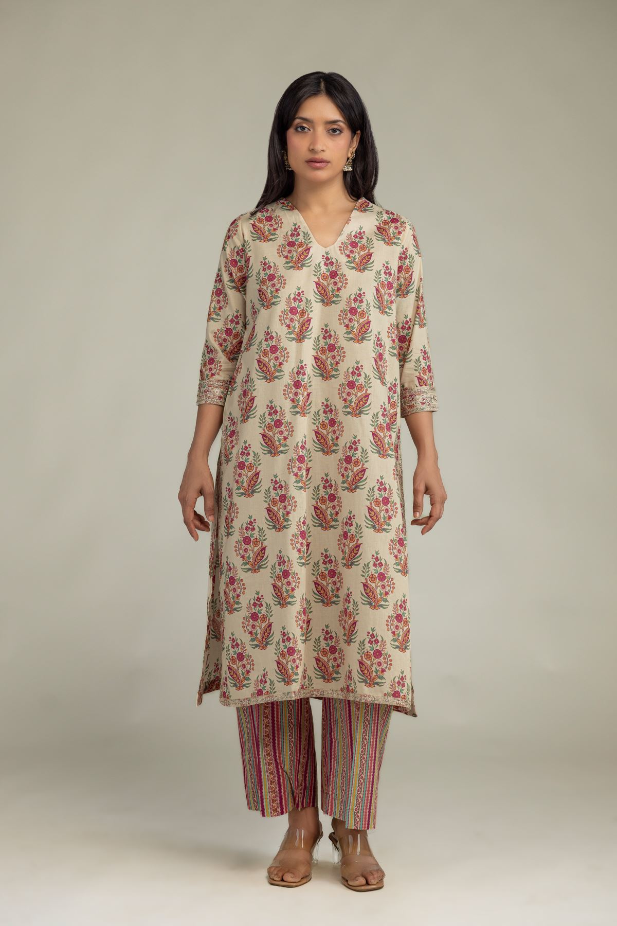Embroidered Cambric Beige Cambric Kurta - T-A22-26-206FA1-VG