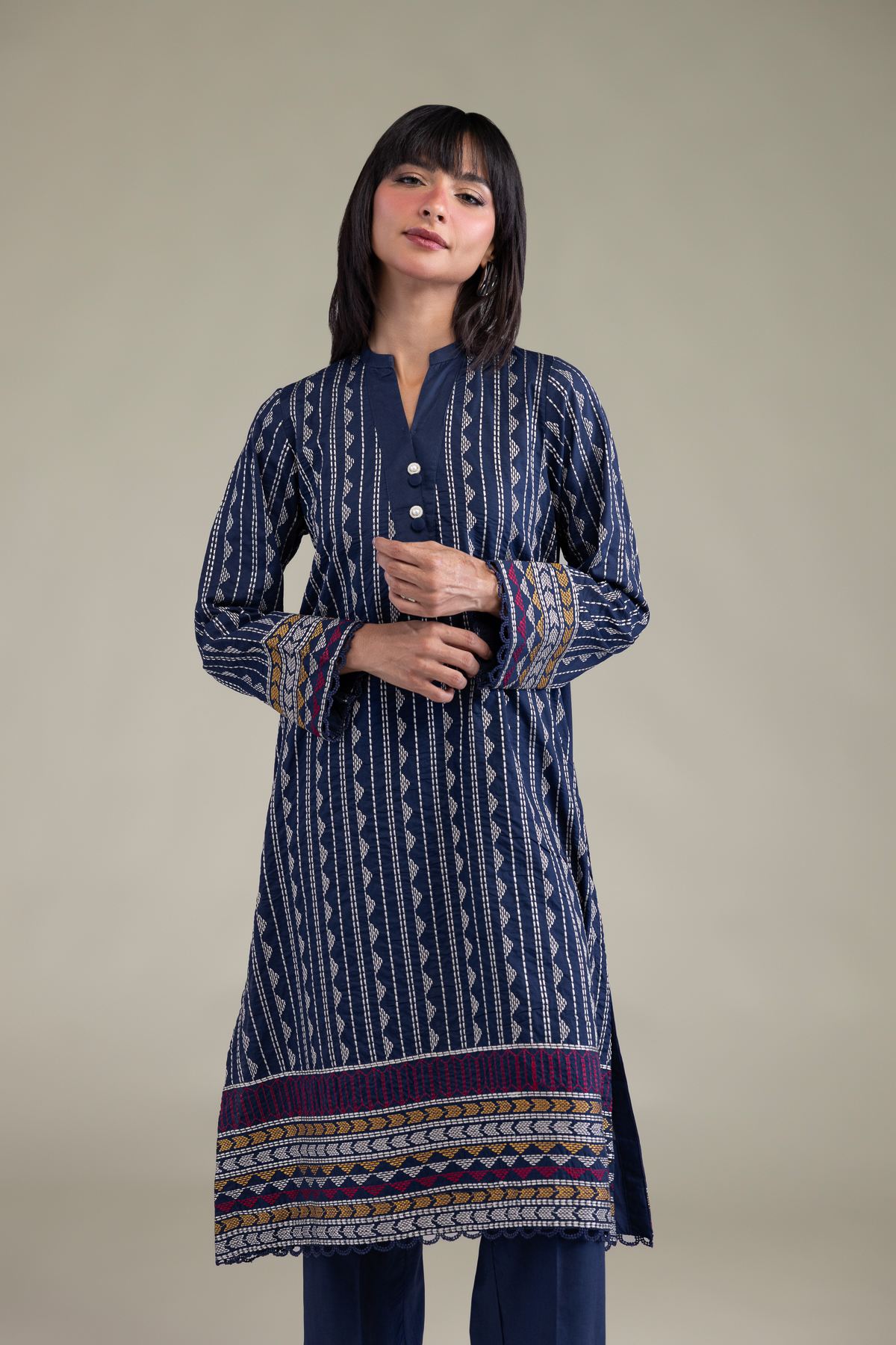 Embroidered Cambric Cambric Longline Kurta - T-A11-26-108FE2-VG