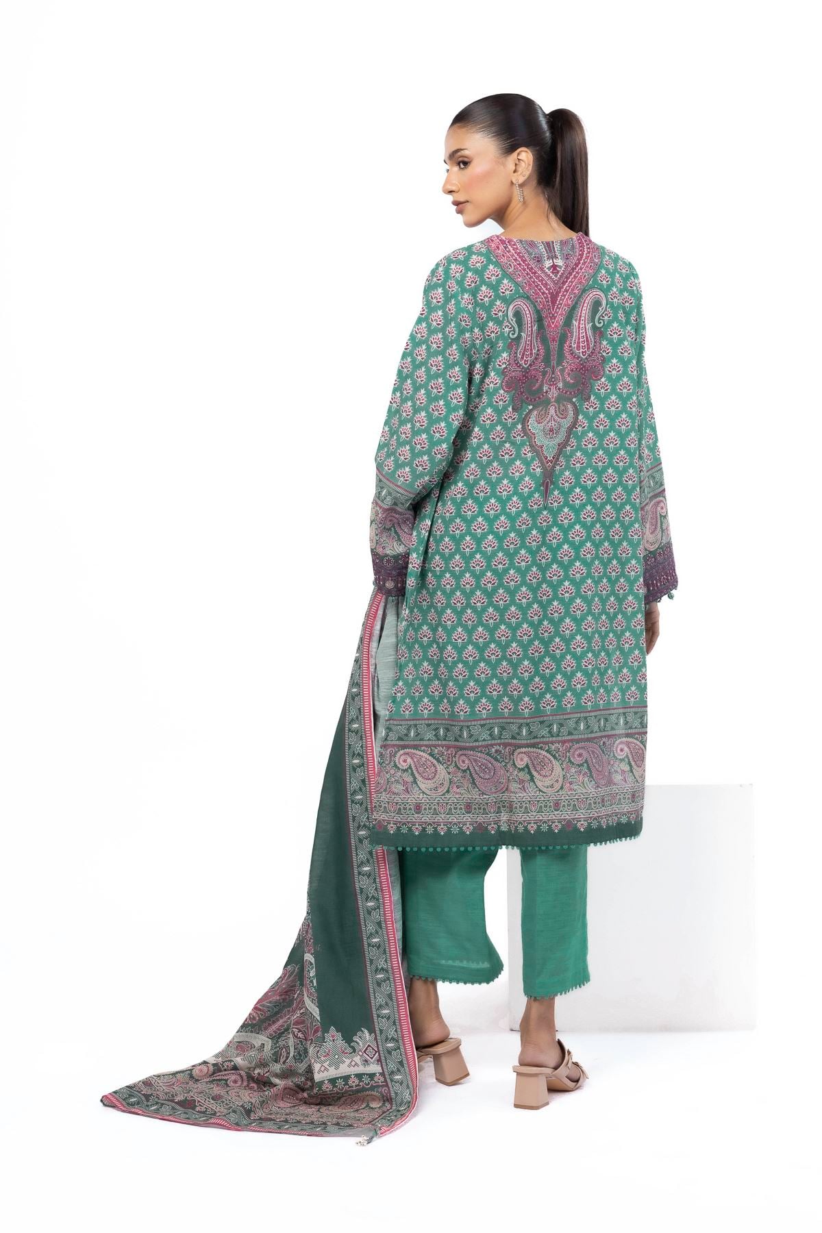 Embroidered Slub Cotton Tailored 3 Piece - KW30AST-VG