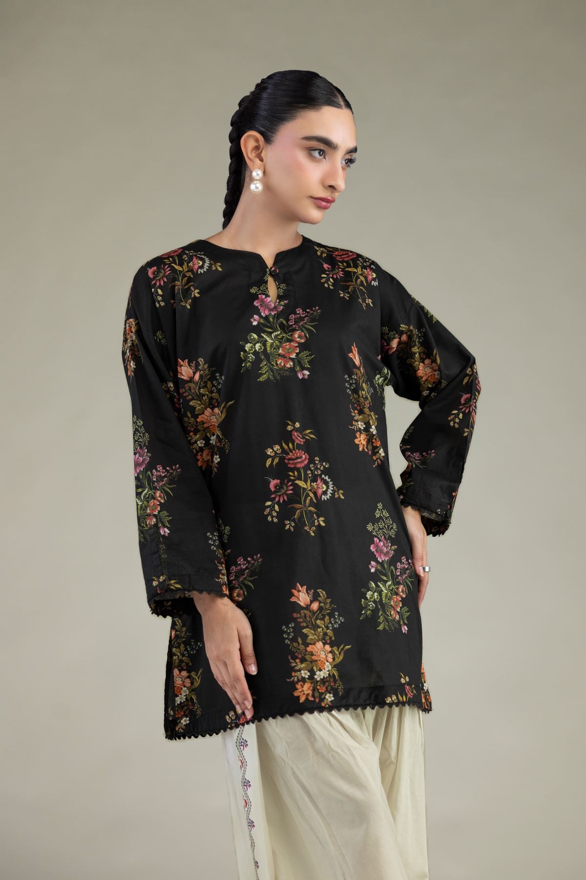 Printed Cambric Black Cambric Kurta - B1-2-26-106-A-C-VG