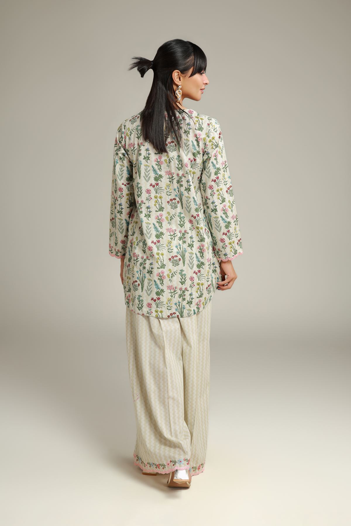 Embroidered Cotton Dobby Floral V-Neck Kurta - 1-26-132-A-D-VG