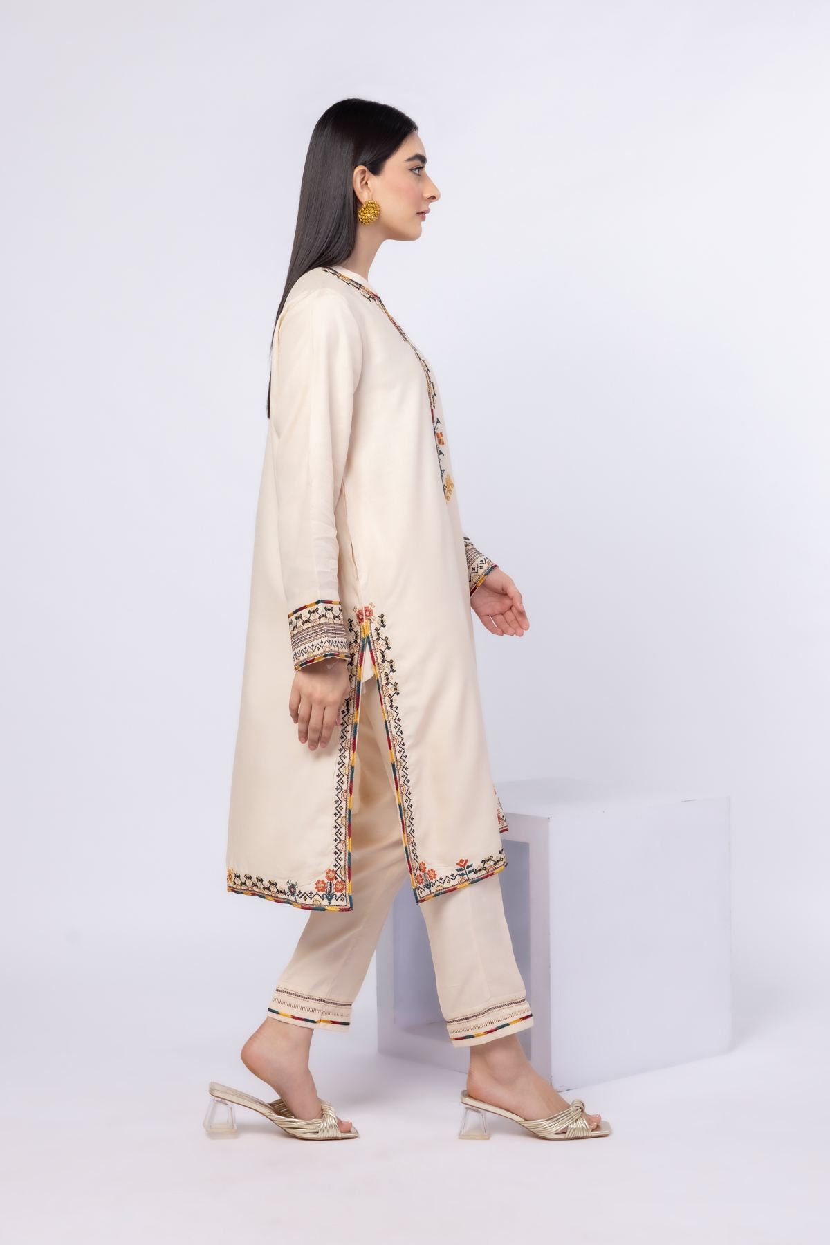 Embroidered Russian Raw Silk Pants - 25-09-9S1-04TA-VG
