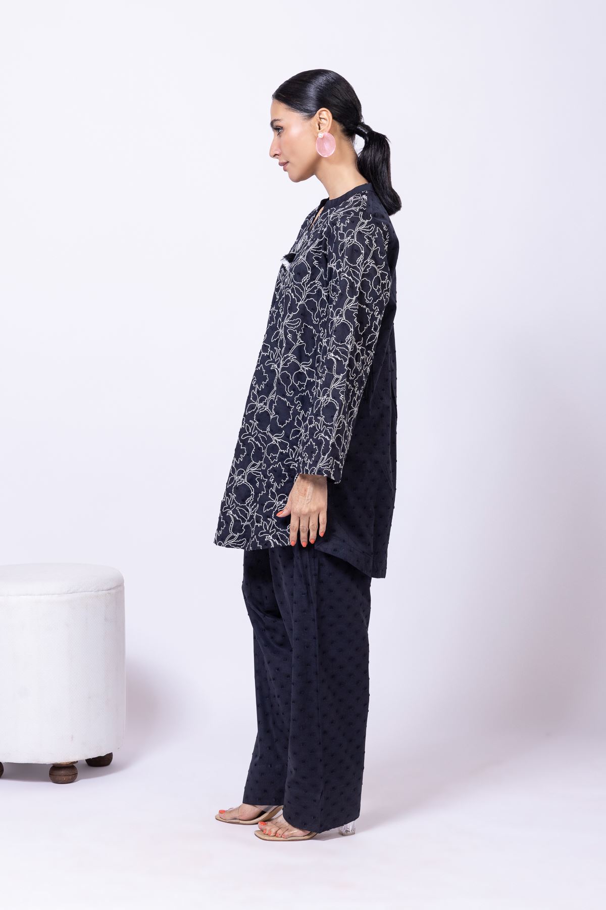 Dyed Cross Slub Broshia Shalwar - 25-W02iB-09TA-VG
