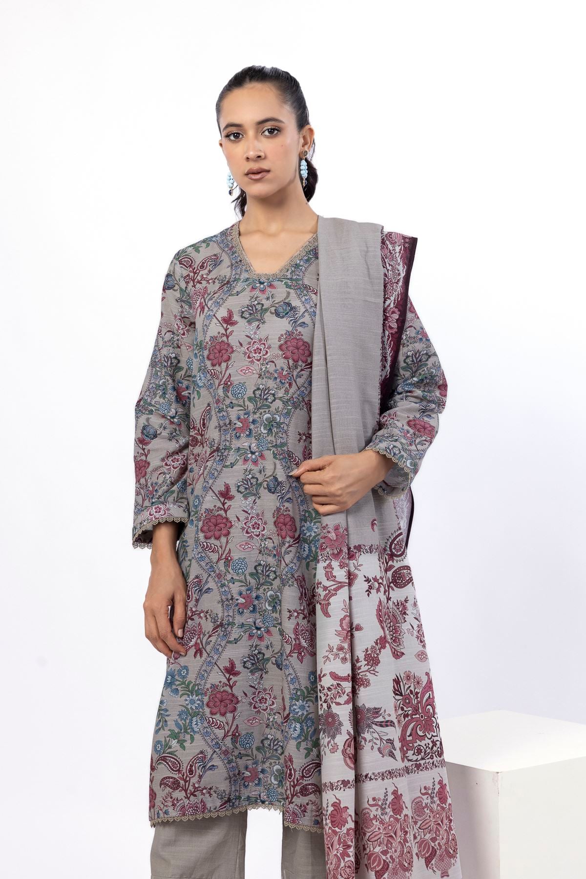 Embroidered Light Khaddar Tailored 3 Piece - MT15AST-VG