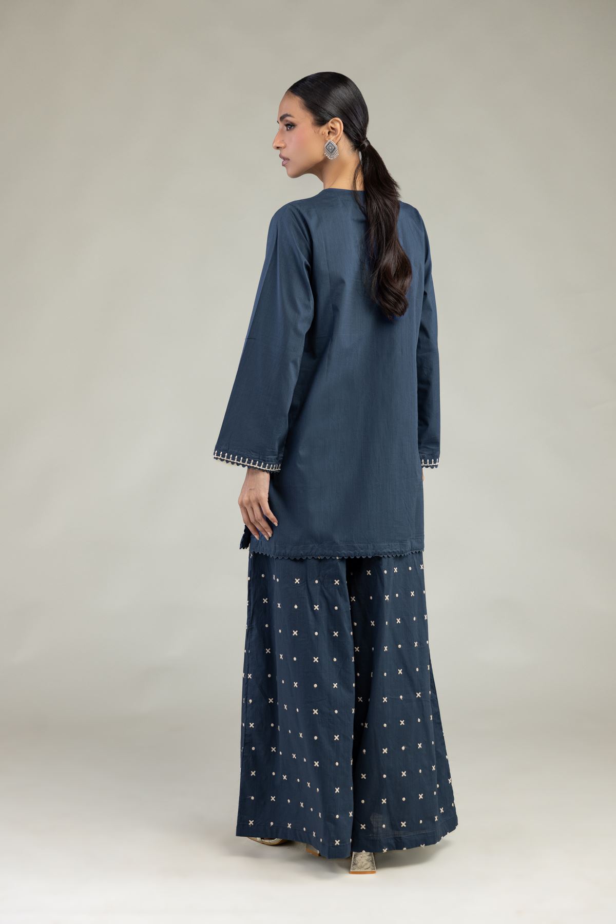 Textured Cotton Embroidered Long V-Neck Kurta - LK04A-VG