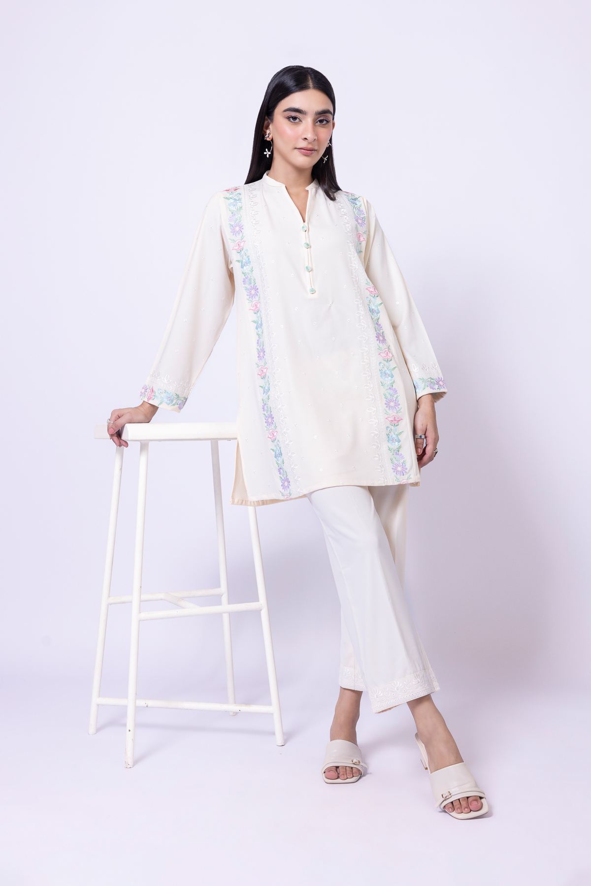 Embroidered Georgette Pants - 25-10-11E1-13TA-VG