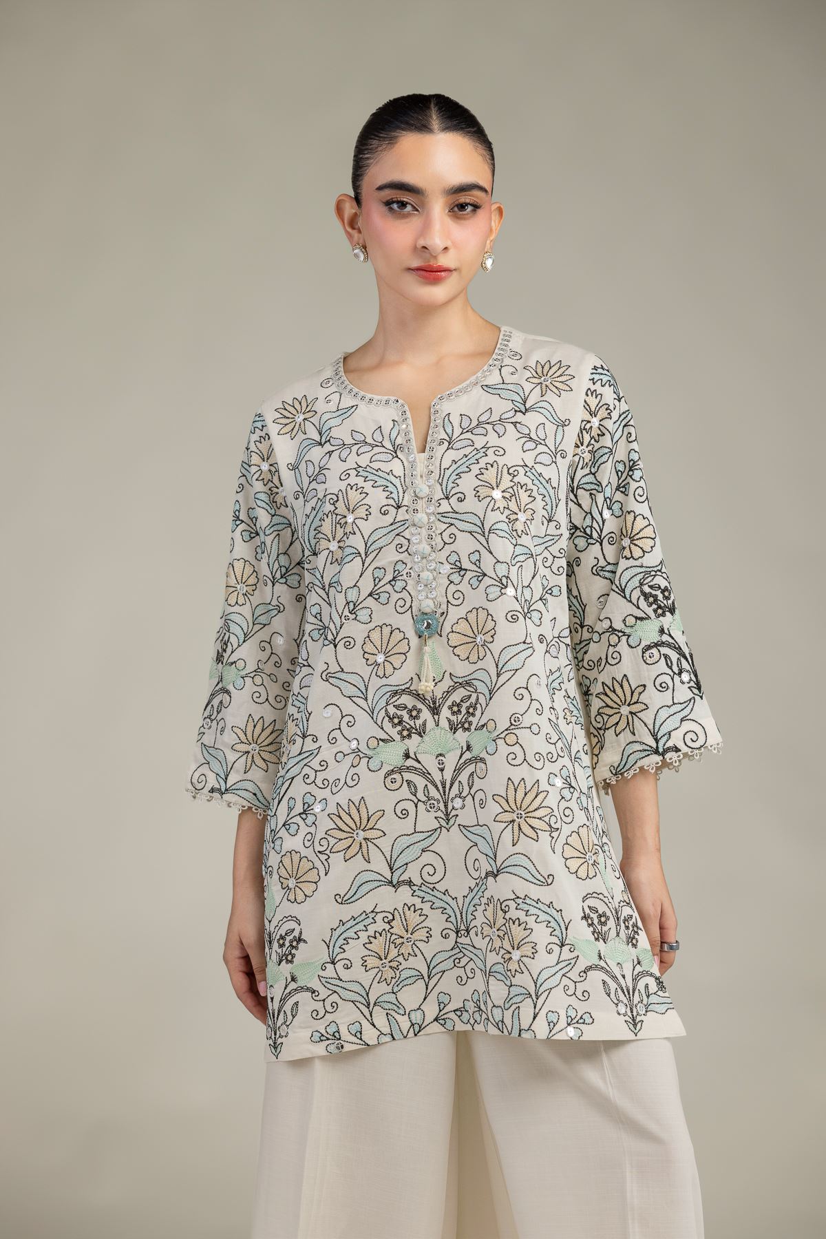 Embroidered Raw Silk Short Floral Kurta - 1-26-203-A-C1-VG