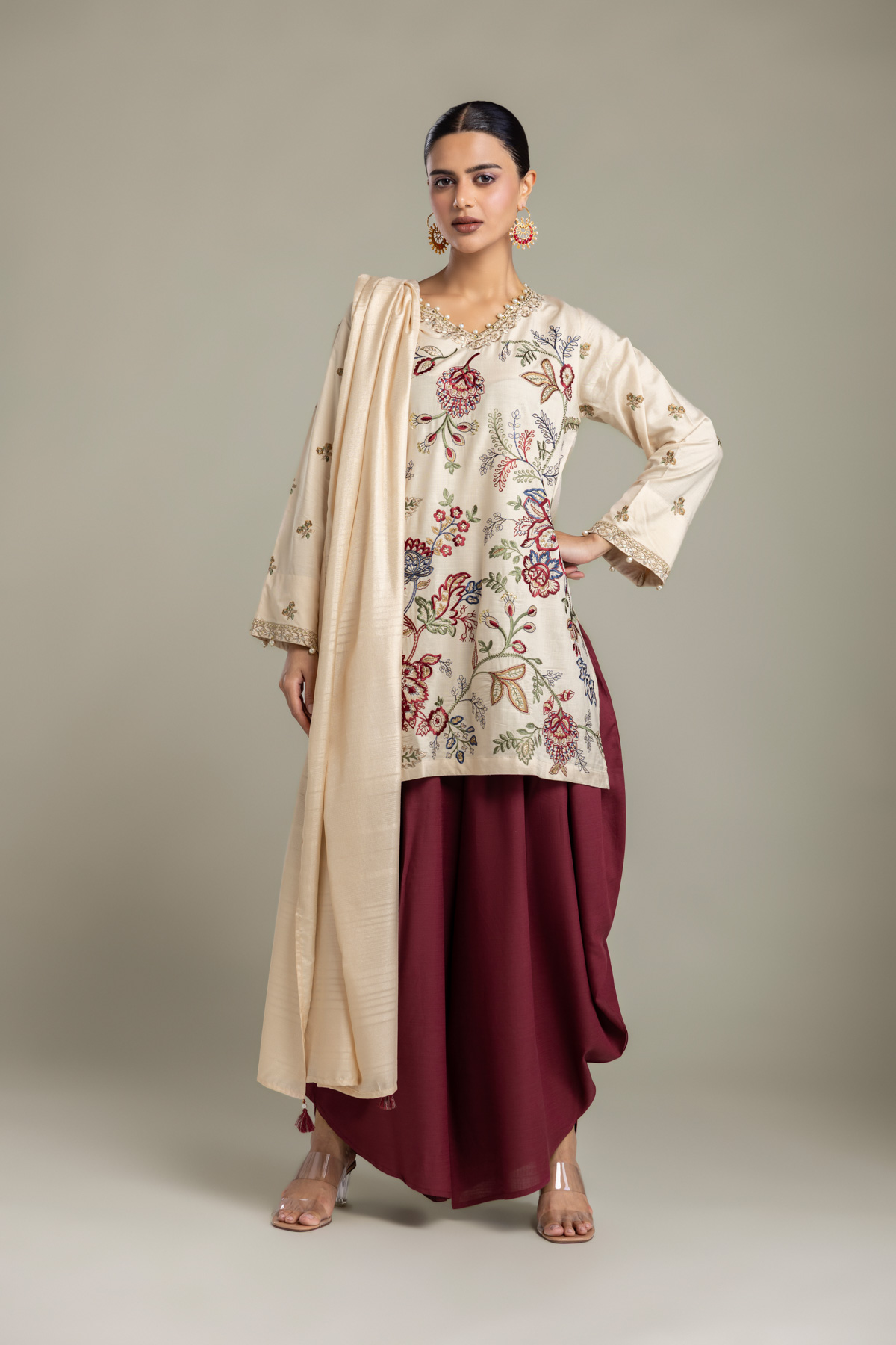 Embroidered Polyester Silk Silk Solid Dupatta - 2-26-202-A-D-VG