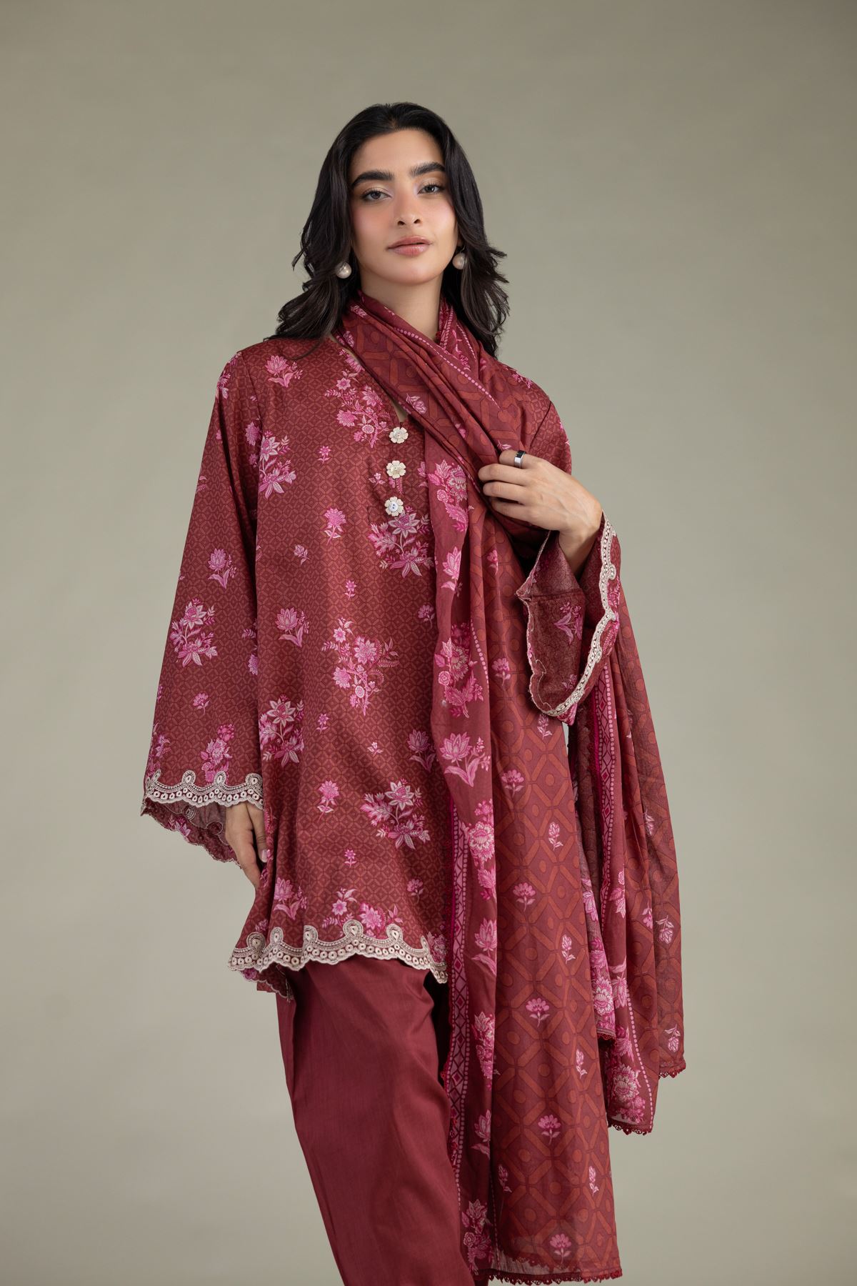 Embroidered Cambric Fabrics 3 Piece - A22-26-214FH1-VG