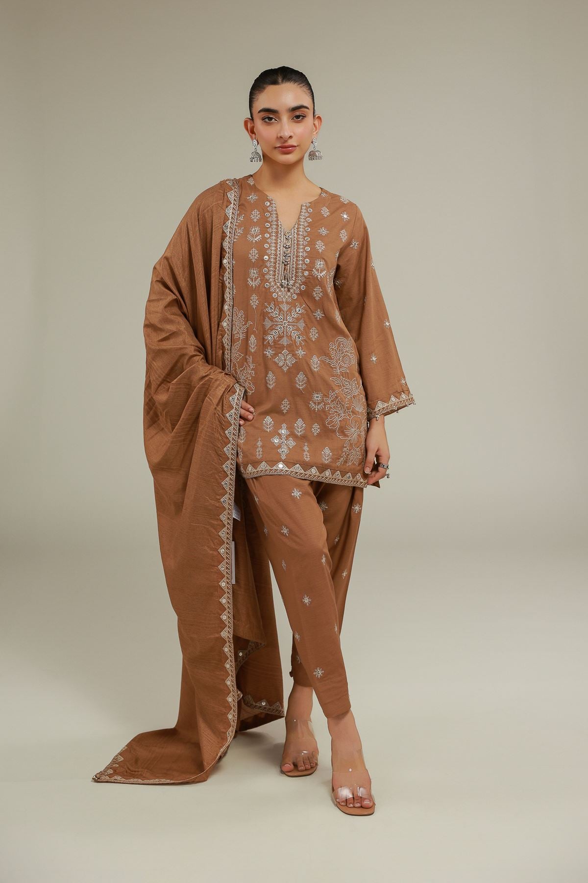 Embroidered Raw Silk Floral Straight Shalwar - 6-26-105-A-D-VG