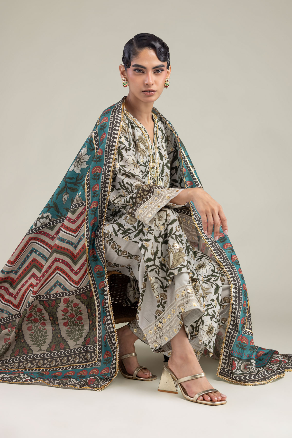Embroidered Raw Silk Floral Silk Kurta - 1-26-102-A-F-VG