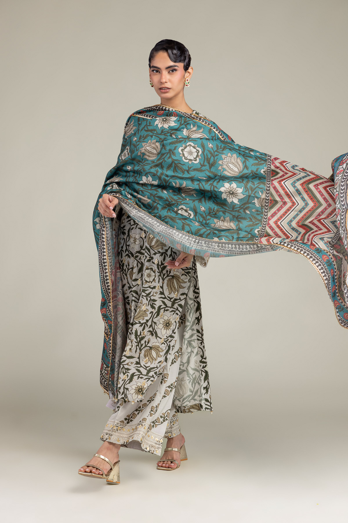 Embroidered Polyester Silk Floral Teal Dupatta - 2-26-308-A-G1-VG