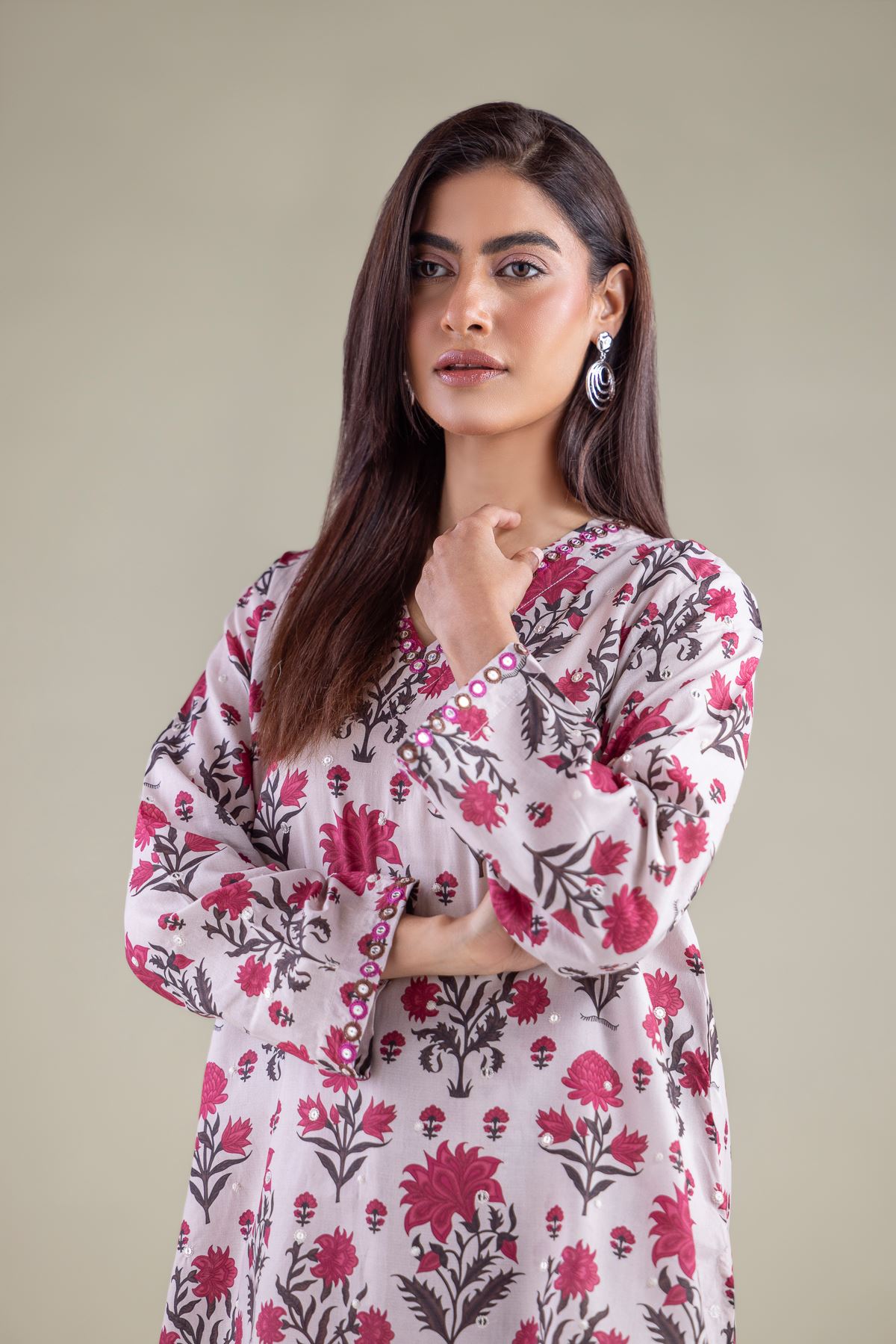 Embroidered Textured Weave Blouse - 6-26-104-A-D-VG